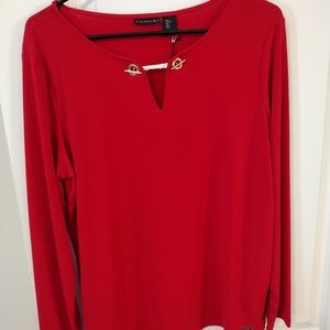 Tahari NWT Red Longsleeve Blouse Size L